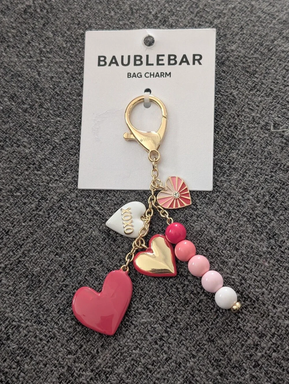 BaubleBar Pink, White & Gold Heart Charm Keychain